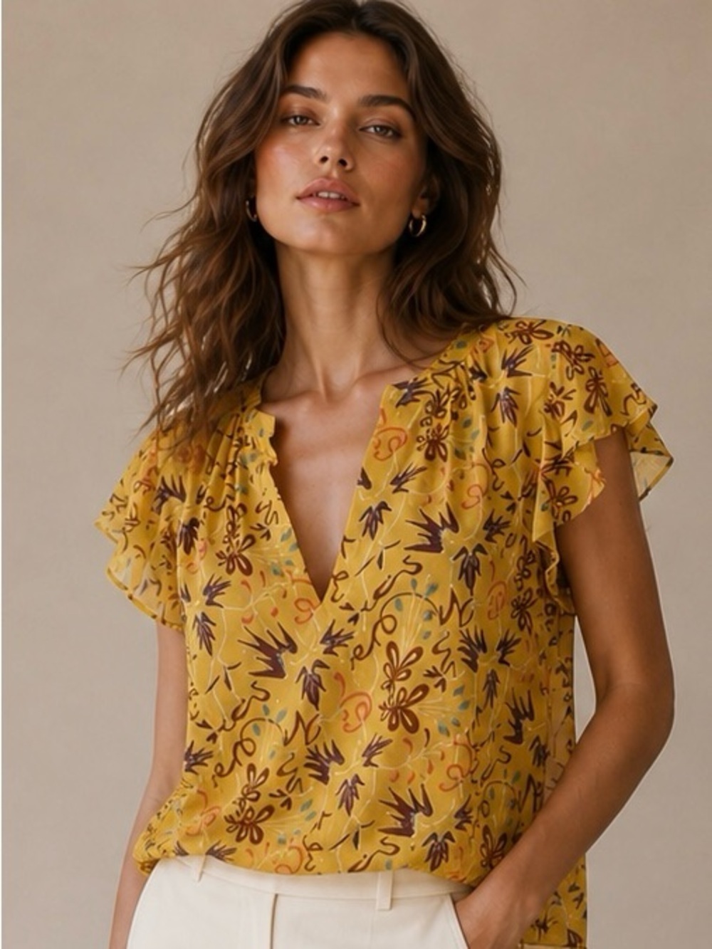 A.L.C. 100% Silk Birds of Paradise Ruffle Sleeves Blouse NWT Size 4.